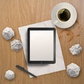 3d empty tablet and a cup of coffee Royalty Free Stock Photo