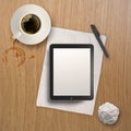 3d empty tablet and a cup of coffee Royalty Free Stock Photo