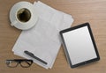 3d empty tablet and a cup of coffee Royalty Free Stock Photo