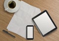 3d empty tablet with mobile phone Royalty Free Stock Photo