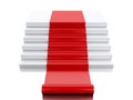3d Empty white podium with red carpet. Success concept.
