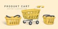 3d empty yellow shopping cart. Shopping concept. Vector illustration