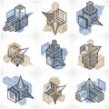 3D engineering vectors, collection of abstract shapes