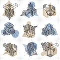 3D engineering vectors, collection of abstract shapes