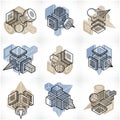 3D engineering vectors, collection of abstract shapes.