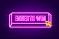 3d enter to win button for web background design. Neon icon. Click button isolated. Royalty Free Stock Photo