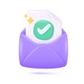3D Envelope opened with verified attachments inside. Ideas for sending news updates messages. 3D Vector Illustration