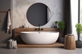 bathroom room mirror design gray concrete indoor luxury sink interior home. Generative AI. Royalty Free Stock Photo