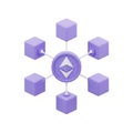 3D Ethereum Blockchain Network Icon with Purple Cubes on White Background cryptocurrency Royalty Free Stock Photo