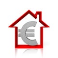 3D Euro sign and house shape. Royalty Free Stock Photo