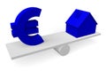 3D Euro sign and house shape Royalty Free Stock Photo