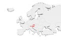 3D Europe map with marked borders - area of Austria marked with Austria flag Royalty Free Stock Photo