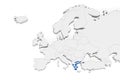 3D Europe map with marked borders - area of Crete Island marked with Crete Island flag