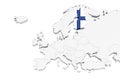 3D Europe map with marked borders - area of Finland marked with Finland flag