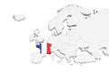 3D Europe map with marked borders - area of France marked with France flag - isolated on white background with space for text Royalty Free Stock Photo