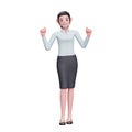 3d excited business woman doing winning gesture wear skirts and long shirts