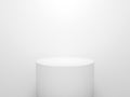 3d exhibition stand. white blank empty podium isolated on gray background for presentation and exposition. 3d cylinder for mock up Royalty Free Stock Photo