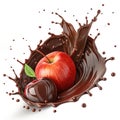 3D explosion of chocolate with red apple fruit Royalty Free Stock Photo