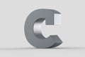 3D extruded uppercase letter C isolated on soft gray background.