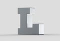 3D extruded uppercase letter L isolated on soft gray background.