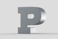 3D extruded uppercase letter P on soft gray background.