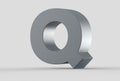 3D extruded uppercase letter Q isolated on soft gray background.