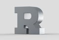 3D extruded uppercase letter R on soft gray background.