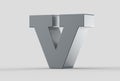 3D extruded uppercase letter V isolated on soft gray background.