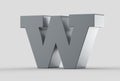 3D extruded uppercase letter W isolated on soft gray background.