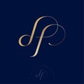 D and F letters. D, F monogram consist of Interlocking letters. Gold letters combined, isolated on a dark background.