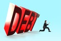3D falling DEBT word with running bussinessman