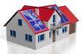 3D family house with solar/ photovoltaic panels installed on a roof