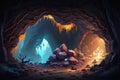 2D fantasy cave in rock background environment for a battle arena mobile game