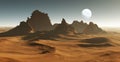 3D Fantasy desert landscape with crater Royalty Free Stock Photo