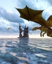 3d Fantasy dragon in mythical island