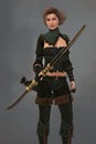 3D Fantasy Medieval Ranger Archer Woman Holding a Bow