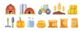 3D farm icon set, vector agriculture produce market pictogram, village rural building, tractor. Royalty Free Stock Photo