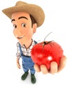 3d farmer holding a fresh tomato