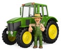 3D Farmer leaning on tractor with thumb up