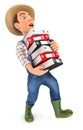 3d farmer overworked and holding binder Royalty Free Stock Photo