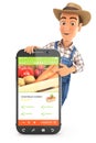 3d farmer standing behind smartphone