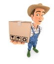 3d farmer standing and holding package