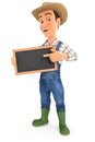 3d farmer standing with slate chalkboard