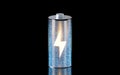 3D fast charge battery on black background, energy technology concept, 3d rendering Royalty Free Stock Photo
