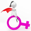 3D female character sitting on female gender symbol