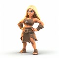 3d Female Clash Of Clans Style Character In Tan Leather Outfit Royalty Free Stock Photo