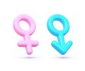 3D Female and Male symbol icons on white background. Gender symbols. Sexual symbols. Vector illustration Royalty Free Stock Photo