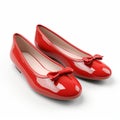 3d Female Red Ballet Flats Shoes With Leather Bows