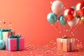 3d festive celebration party theme background, Birthday party with a 3D birthday gift box, generated ai Royalty Free Stock Photo