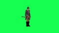 3d fighter man on green screen exercising and looking around with military unifo